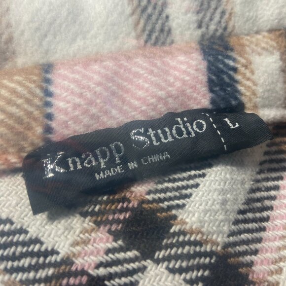 Plaid Shacket Jacket Pink Tan Button Front Women’s Large - Picture 2 of 9